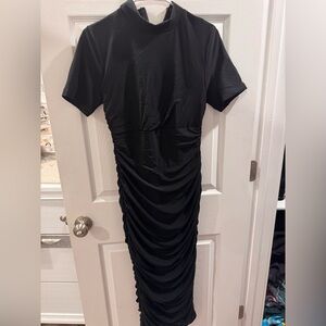 Black Ruched Short-Sleeve Women’s Bodycon Dress